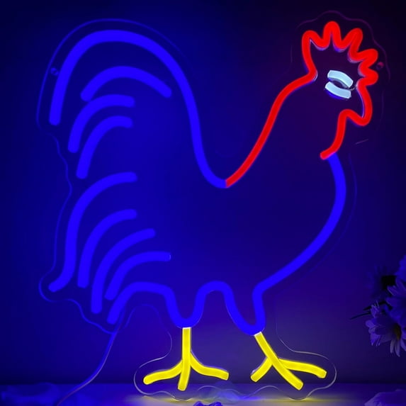 UPONRAY Rooster Neon Signs, 12.8"*14" Dimmable & USB-Powered LED Neon Light, Stylish Wall Decor for Bedroom, Party, Game Room, Man Cave, Bar