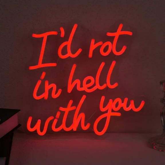 UPONRAY I'd Rot In Hell with You Neon Signs, 12.4"*11.8" Dimmable & USB-Powered LED Neon Light, Stylish Wall Decor for Halloween Party, Home, Bar, Shop, Haunted House