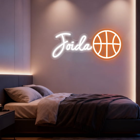 UPONRAY Single Line Custom Neon Signs with Basketball, Usb Powered with Adjustable Brightness Wall Decor for Gifts, Cool White, 10 inch