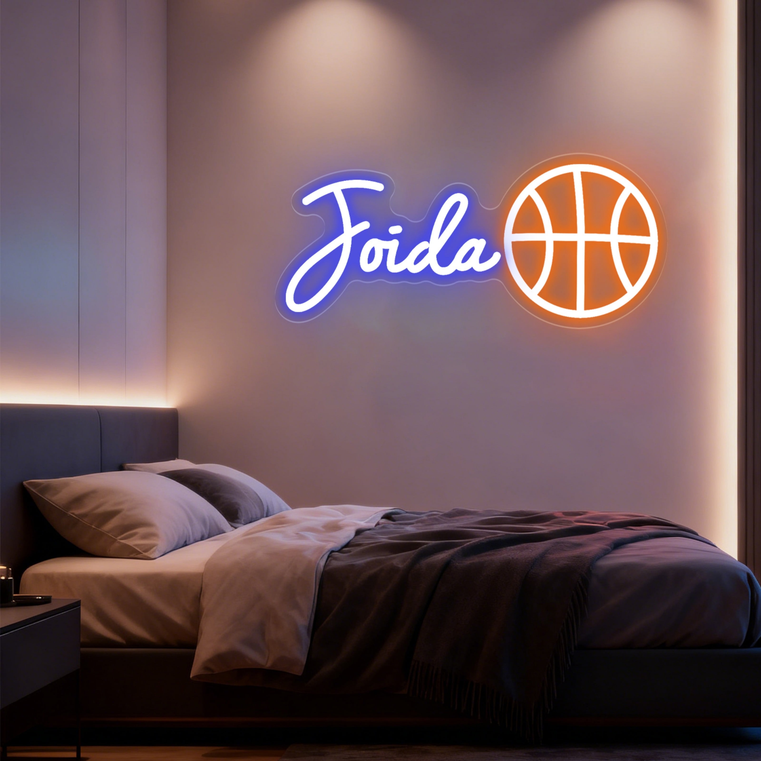 UPONRAY Single Line Custom Neon Signs with Basketball, Usb Powered with Adjustable Brightness Wall Decor for Gifts, Dark Blue, 18 inch