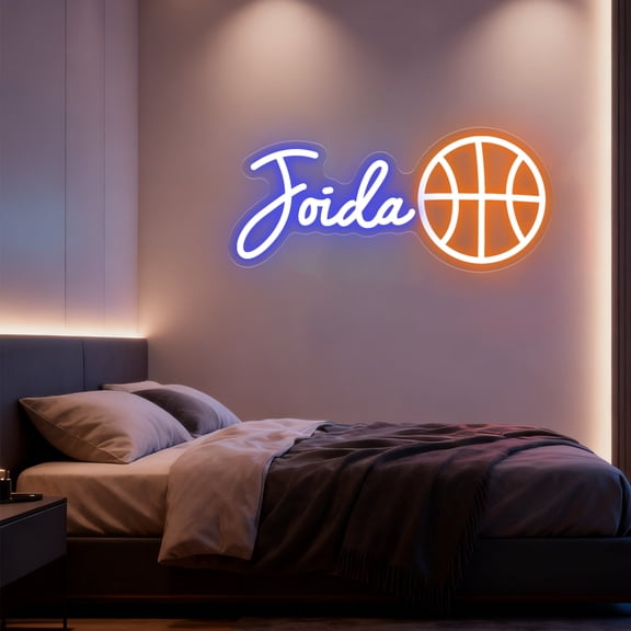 UPONRAY Single Line Custom Neon Signs with Basketball, Usb Powered with Adjustable Brightness Wall Decor for Gifts, Dark Blue, 10 inch