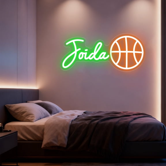 UPONRAY Single Line Custom Neon Signs with Basketball, Usb Powered with Adjustable Brightness Wall Decor for Gifts, Green, 18 inch