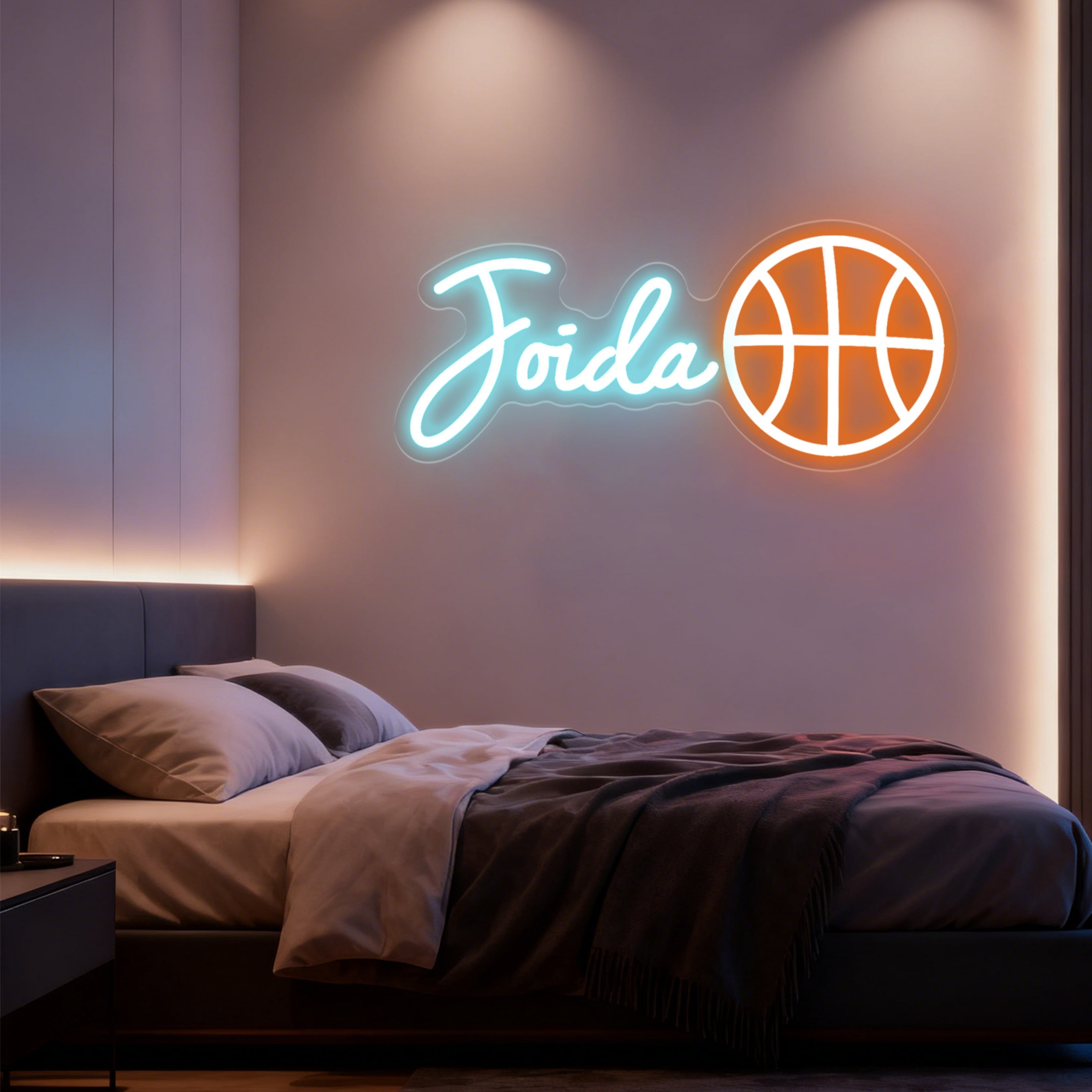 UPONRAY Single Line Custom Neon Signs with Basketball, Usb Powered with Adjustable Brightness Wall Decor for Gifts, Ice Blue, 16 inch