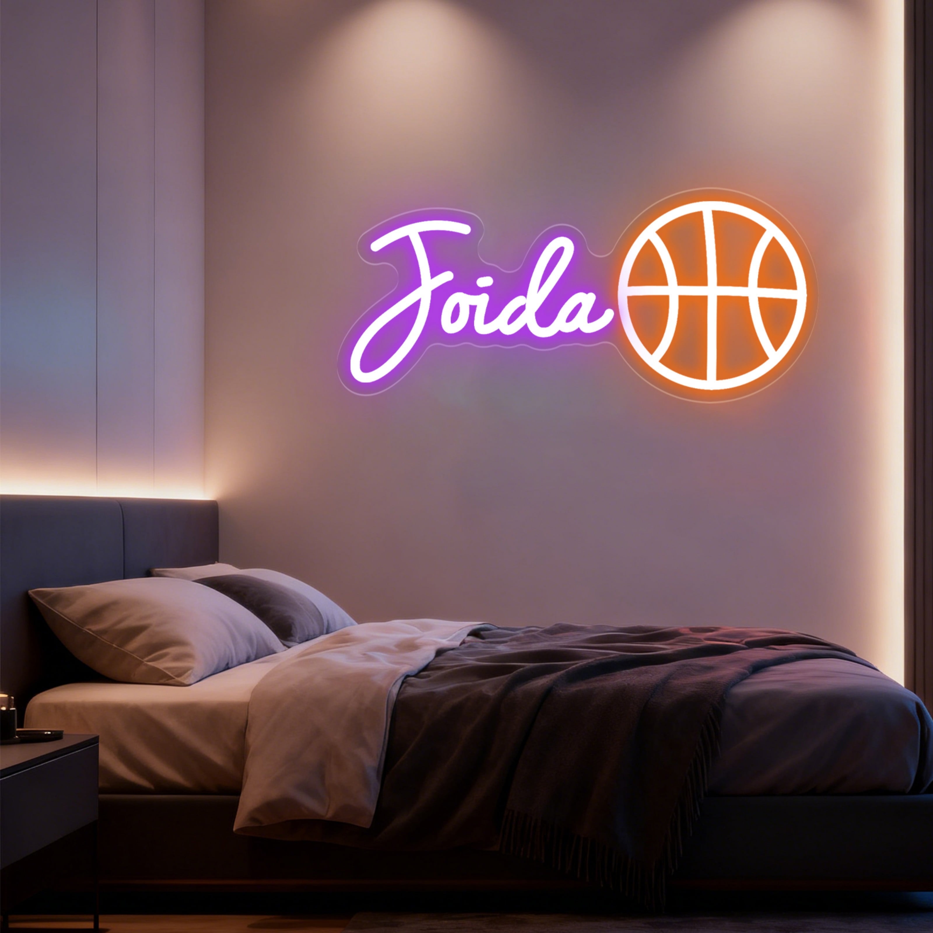 UPONRAY Single Line Custom Neon Signs with Basketball, Usb Powered with Adjustable Brightness Wall Decor for Gifts, Purple, 10 inch