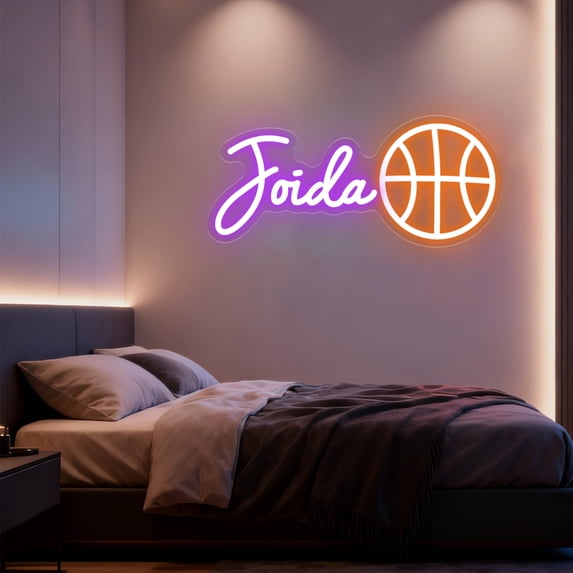 UPONRAY Single Line Custom Neon Signs with Basketball, Usb Powered with Adjustable Brightness Wall Decor for Gifts, Purple, 12 inch