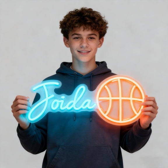 UPONRAY Single-line Custom Neon Signs with Basketball, Customizable USB-Powered & Dimmable LED Neon Light, Stylish Wall Decor as Gifts for Family, Lover, Friend, Purple, 5 inch