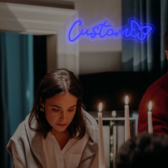 UPONRAY Single Line Custom Neon Signs with Butterfly, Usb Powered with Adjustable Brightness Wall Decor for Gifts, Dark Blue, 20 inch