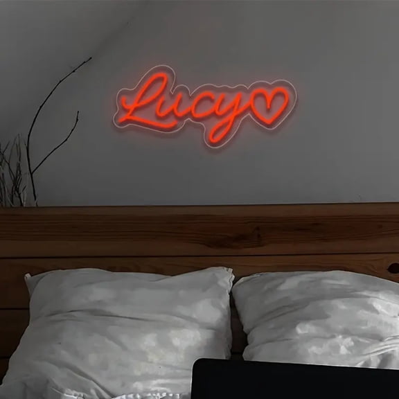 UPONRAY Single Line Custom Neon Signs with Heart, Usb Powered with Adjustable Brightness Wall Decor for Gifts, Red, 5 inch