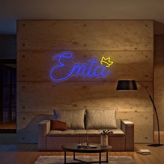 UPONRAY Single Line Custom Neon Signs with Crown, Usb Powered with Adjustable Brightness Wall Decor for Gifts, Dark Blue, 5 inch