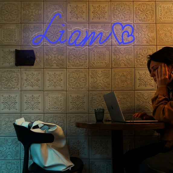 UPONRAY Single Line Custom Neon Signs with Heart, Usb Powered with Adjustable Brightness Wall Decor for Gifts, Dark Blue, 12 inch