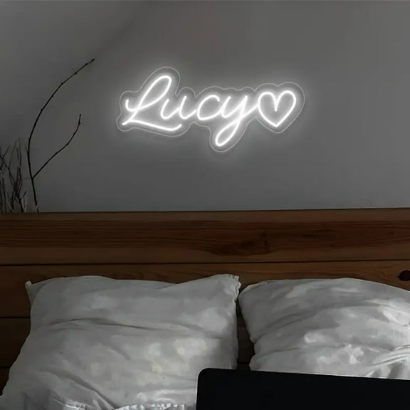 UPONRAY Single Line Custom Neon Signs with Heart, Usb Powered with Adjustable Brightness Wall Decor for Gifts, Cool White, 5 inch