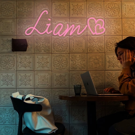 UPONRAY Single Line Custom Neon Signs with Heart, Usb Powered with Adjustable Brightness Wall Decor for Gifts, Pink, 14 inch