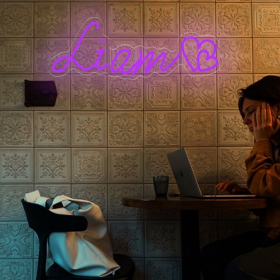 UPONRAY Single Line Custom Neon Signs with Heart, Usb Powered with Adjustable Brightness Wall Decor for Gifts, Purple, 5 inch