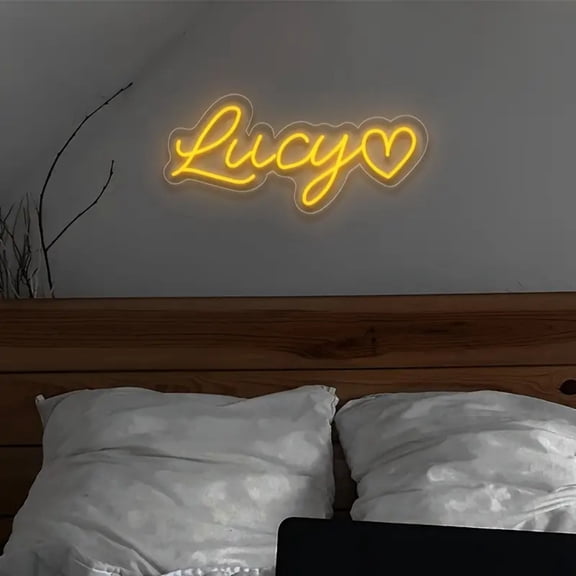 UPONRAY Single Line Custom Neon Signs with Heart, Usb Powered with Adjustable Brightness Wall Decor for Gifts, Yellow, 10 inch