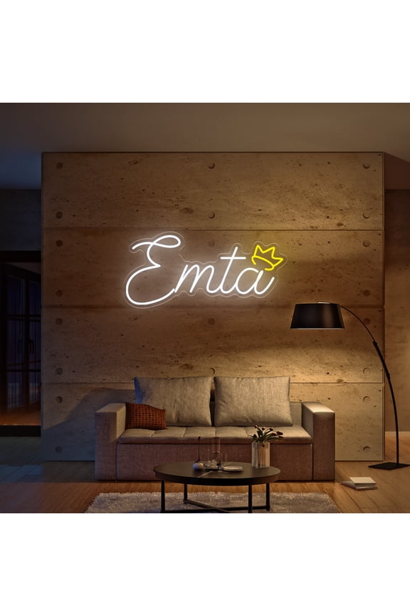 Single Line Custom Neon Signs with Crown, Usb Powered with Adjustable Brightness Wall Decor for Gifts, Cool White, 5 inch