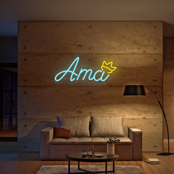 UPONRAY Single Line Custom Neon Signs with Crown, Usb Powered with Adjustable Brightness Wall Decor for Gifts, Ice Blue, 5 inch