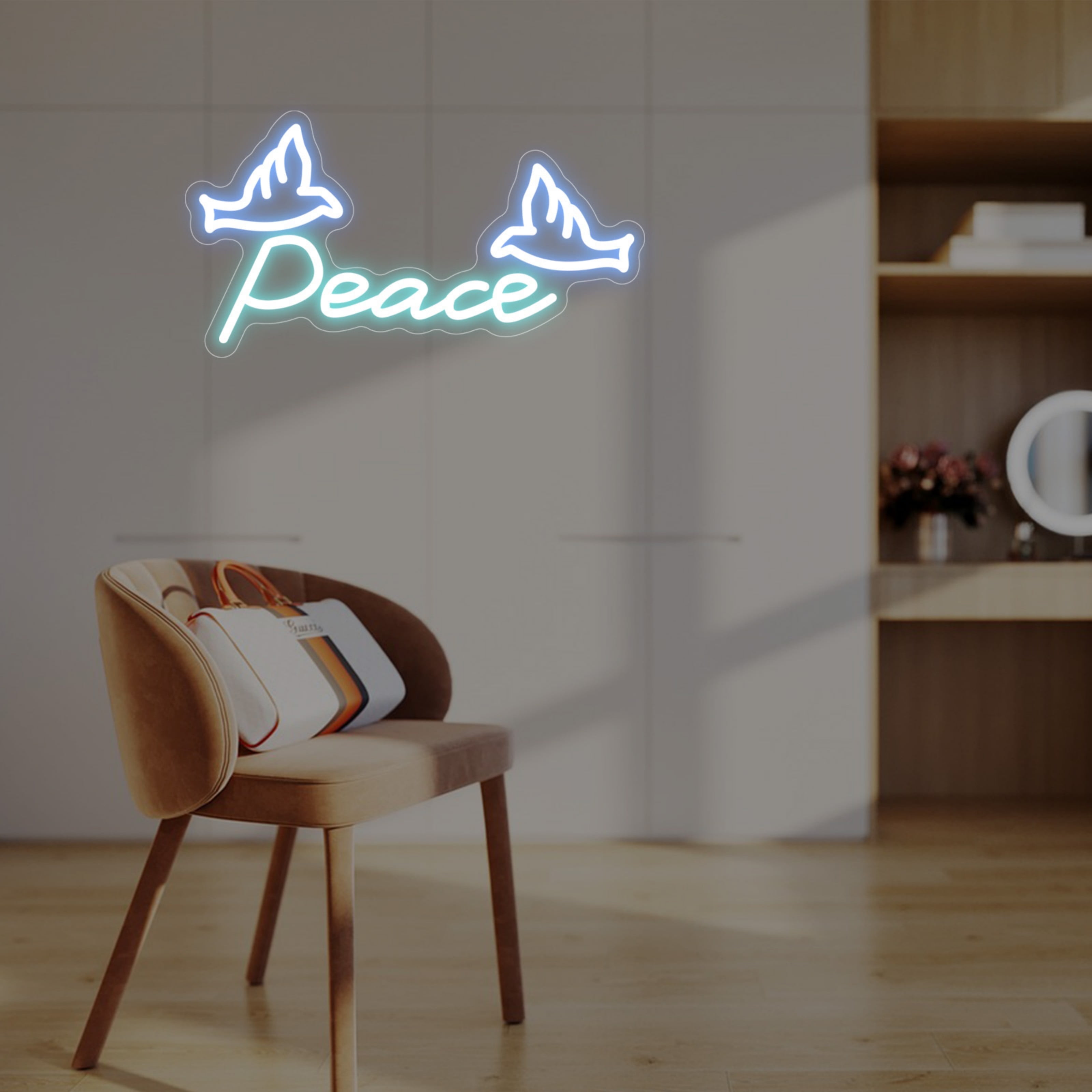 UPONRAY Single Line Custom Neon Signs with Dove, Usb Powered with Adjustable Brightness Wall Decor for Gifts, Ice Blue, 16 inch