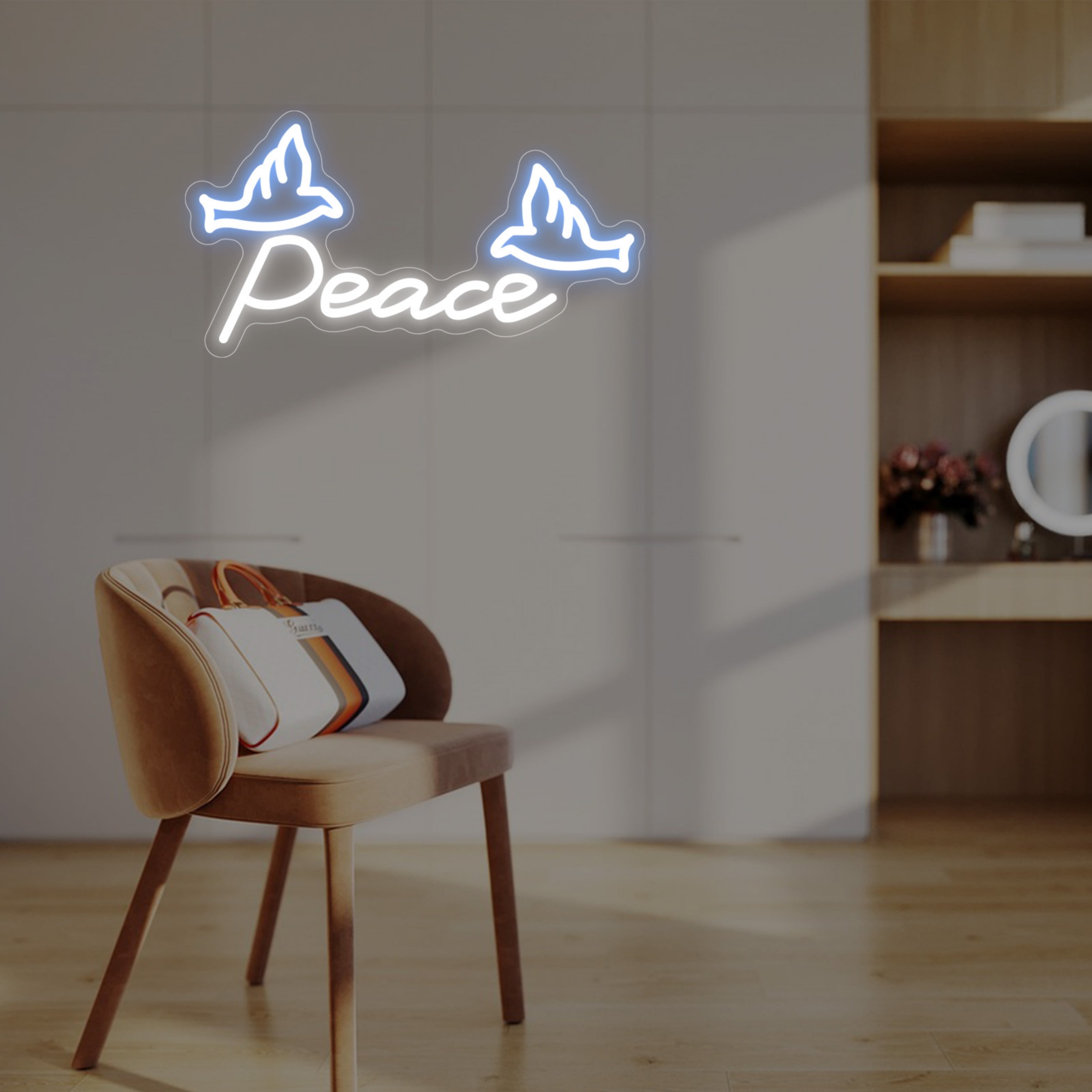 UPONRAY Single Line Custom Neon Signs with Dove, Usb Powered with Adjustable Brightness Wall Decor for Gifts, Cool White, 18 inch