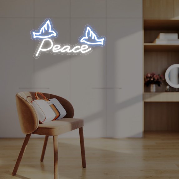UPONRAY Single Line Custom Neon Signs with Dove, Usb Powered with Adjustable Brightness Wall Decor for Gifts, Cool White, 14 inch