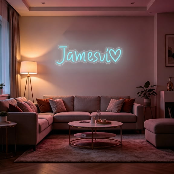UPONRAY Single-line Custom Neon Signs with Heart, Customizable USB-Powered & Dimmable LED Neon Light, Stylish Wall Decor for Bedroom, Home, Lover, Friend, Ice Blue, 5 inch/1 Letter