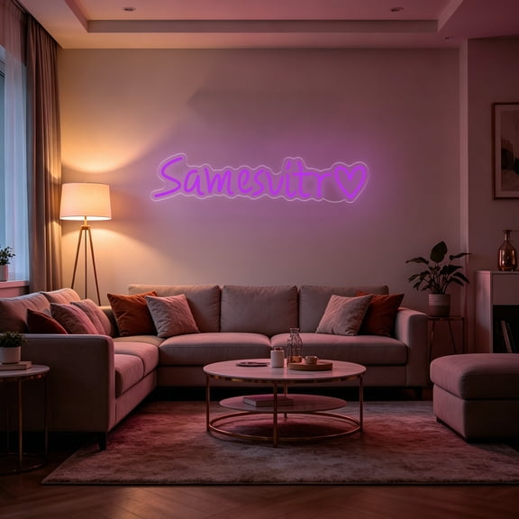 UPONRAY Single-line Custom Neon Signs with Heart, Customizable USB-Powered & Dimmable LED Neon Light, Stylish Wall Decor for Bedroom, Home, Lover, Friend, Purple, 5 inch/1 Letter