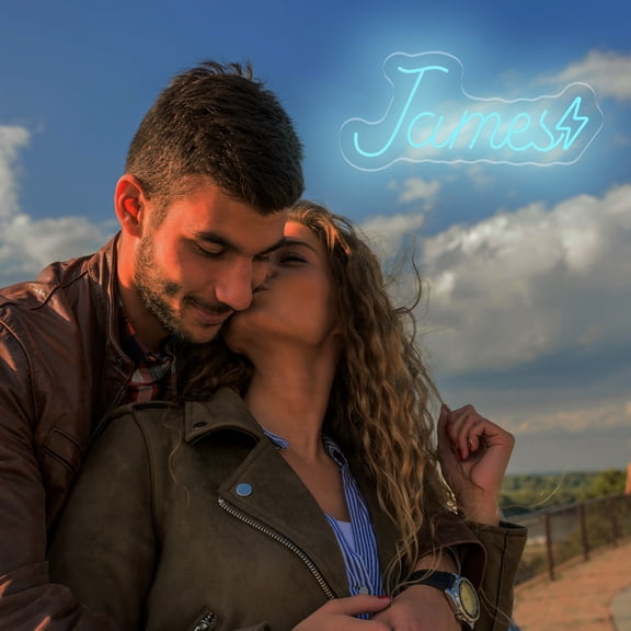 UPONRAY Single Line Custom Neon Signs with Lightning, Usb Powered with Adjustable Brightness Wall Decor for Gifts, Ice Blue, 14 inch