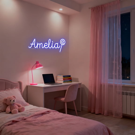 UPONRAY Single-line Custom Neon Signs with Lollipop, Customizable USB-Powered & Dimmable LED Neon Light, Stylish Wall Decor as Gifts for Family, Lover, Friend, Dark Blue, 5 inch