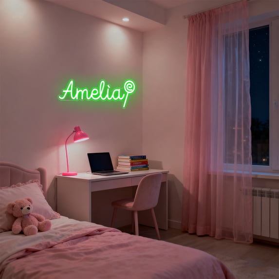 UPONRAY Single-line Custom Neon Signs with Lollipop, Customizable USB-Powered & Dimmable LED Neon Light, Stylish Wall Decor as Gifts for Family, Lover, Friend, Green, 5 inch