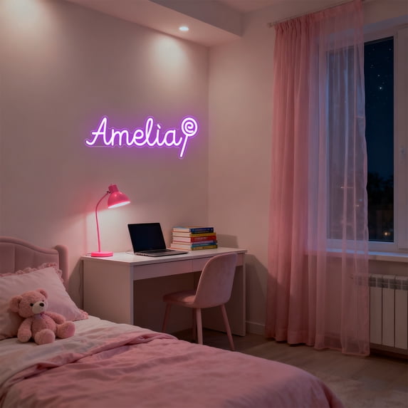 UPONRAY Single-line Custom Neon Signs with Lollipop, Customizable USB-Powered & Dimmable LED Neon Light, Stylish Wall Decor as Gifts for Family, Lover, Friend, Purple, 14 inch