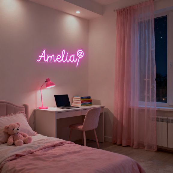 UPONRAY Single-line Custom Neon Signs with Lollipop, Customizable USB-Powered & Dimmable LED Neon Light, Stylish Wall Decor as Gifts for Family, Lover, Friend, Rose Red, 5 inch