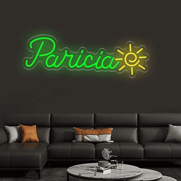 UPONRAY Single-line Custom Neon Signs with Sun, Customizable USB-Powered & Dimmable LED Neon Light, Stylish Wall Decor for Bedroom, Home, Lover, Friend, Green, 5 inch/1 Letter