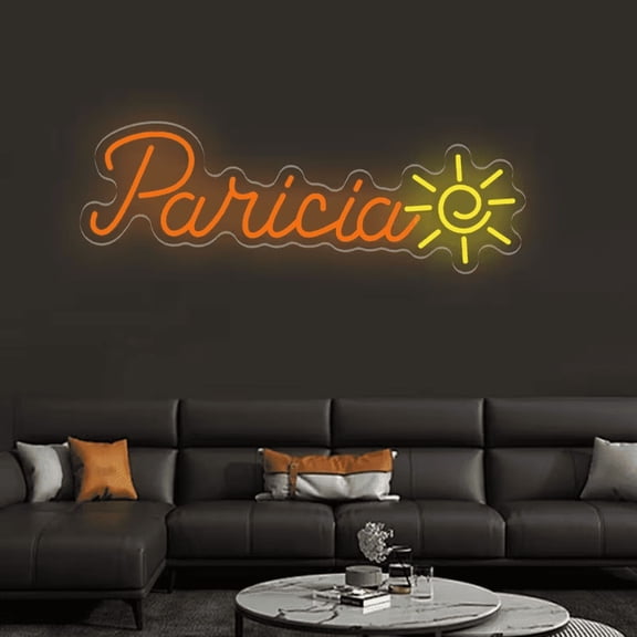 UPONRAY Single-line Custom Neon Signs with Sun, Customizable USB-Powered & Dimmable LED Neon Light, Stylish Wall Decor for Bedroom, Home, Lover, Friend, Orange, 5 inch/1 Letter