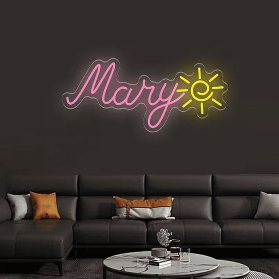 UPONRAY Single-line Custom Neon Signs with Sun, Customizable USB-Powered & Dimmable LED Neon Light, Stylish Wall Decor for Bedroom, Home, Lover, Friend, Pink, 5 inch/1 Letter