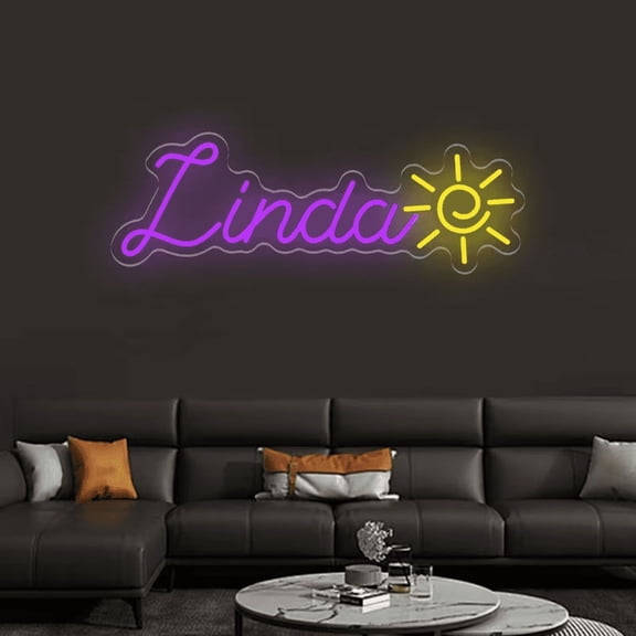 UPONRAY Single-line Custom Neon Signs with Sun, Customizable USB-Powered & Dimmable LED Neon Light, Stylish Wall Decor for Bedroom, Home, Lover, Friend, Purple, 5 inch/1 Letter