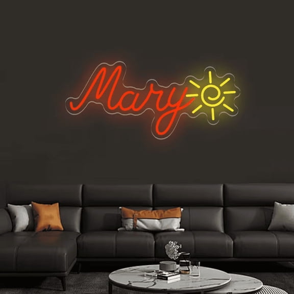 UPONRAY Single-line Custom Neon Signs with Sun, Customizable USB-Powered & Dimmable LED Neon Light, Stylish Wall Decor for Bedroom, Home, Lover, Friend, Red, 5 inch/1 Letter