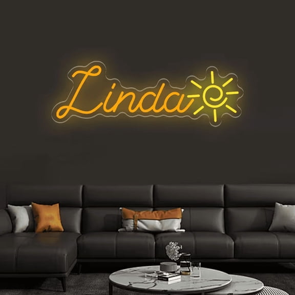 UPONRAY Single-line Custom Neon Signs with Sun, Customizable USB-Powered & Dimmable LED Neon Light, Stylish Wall Decor for Bedroom, Home, Lover, Friend, Yellow, 10 inch/4 Letters