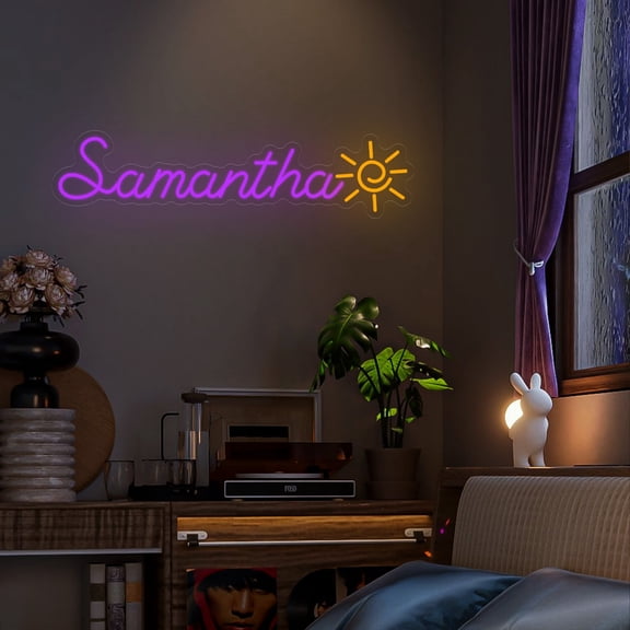UPONRAY Single Line Custom Neon Signs with Sun, Usb Powered with Adjustable Brightness Wall Decor for Gifts, Purple, 5 inch