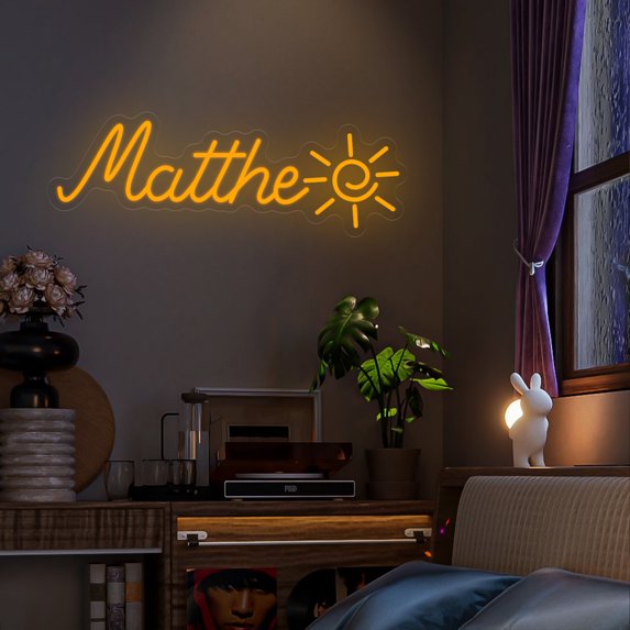 UPONRAY Single Line Custom Neon Signs with Sun, Usb Powered with Adjustable Brightness Wall Decor for Gifts, Yellow, 5 inch