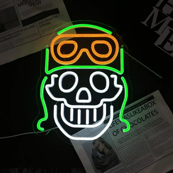 UPONRAY Skull Neon Signs, 13.8"*12.6" Dimmable & USB-Powered LED Neon Light, Stylish Wall Decor for Halloween Party, Home, Bar, Shop, Haunted House