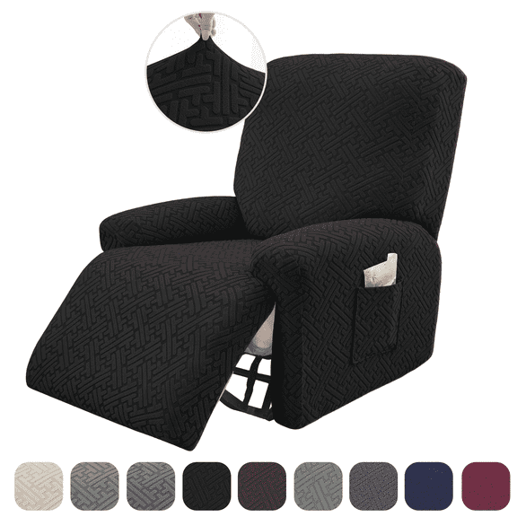 UPONRAY Stretch Recliner Chair Covers, Stripe Jacquard Recliner Couch Covers for Protect Furniture Chair(1 Seater,Black)