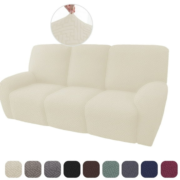 UPONRAY Stretch Recliner Chair Covers, Stripe Jacquard Recliner Couch Covers for Protect Furniture Chair(3 Seater,Beige)