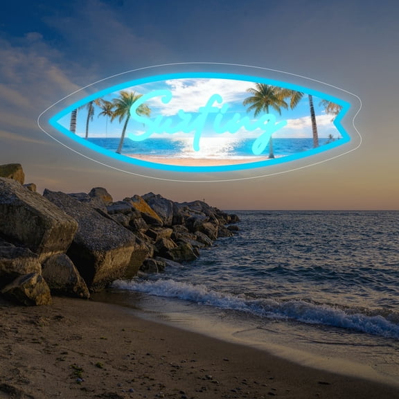 UPONRAY Surfboard Custom Neon Signs, Usb Powered with Adjustable Brightness Wall Decor for Gifts, Ice Blue, 20 inch