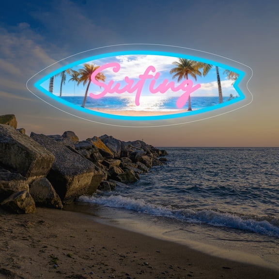 UPONRAY Surfboard Custom Neon Signs, Usb Powered with Adjustable Brightness Wall Decor for Gifts, Pink, 18 inch