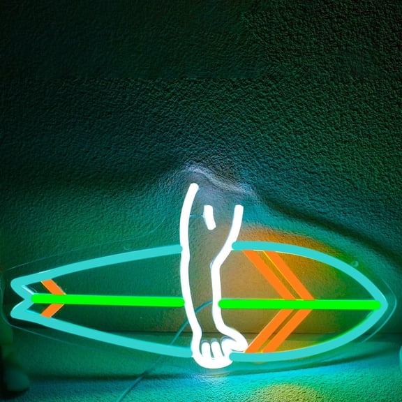 UPONRAY Surfboard Neon Sign Dimmable LED Surfer Light Up Signs for Wall Surfboard Neon Lights for Bedroom Kids Boys Room Man Cave Beach Neon Wall Lights Decor