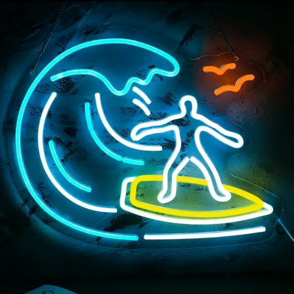 UPONRAY Surfing Neon Signs, 15.7"*12.5" Dimmable & USB-Powered LED Neon Light, Stylish Wall Decor for Home, Beach Bar, Natatorium, Swimming Pool