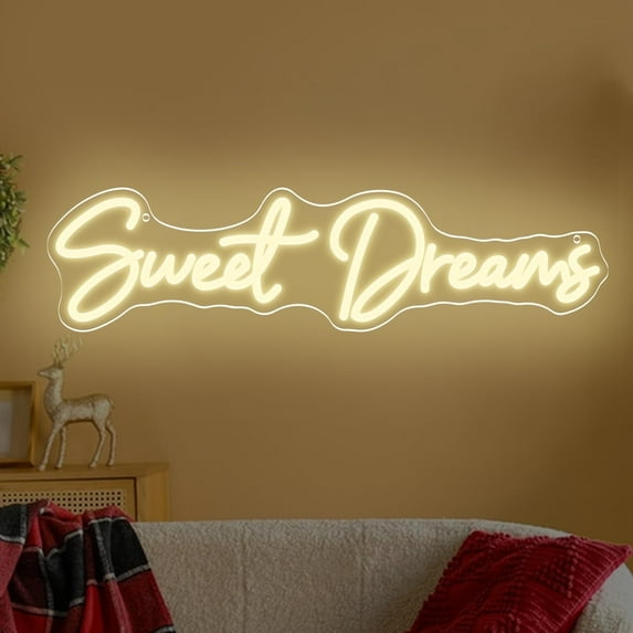 UPONRAY Sweet Dreams Neon Signs for Wall Art Decor, Dimmable Sweet Dreams Neon Light for Bedroom Wedding Party Decor(Warm White)