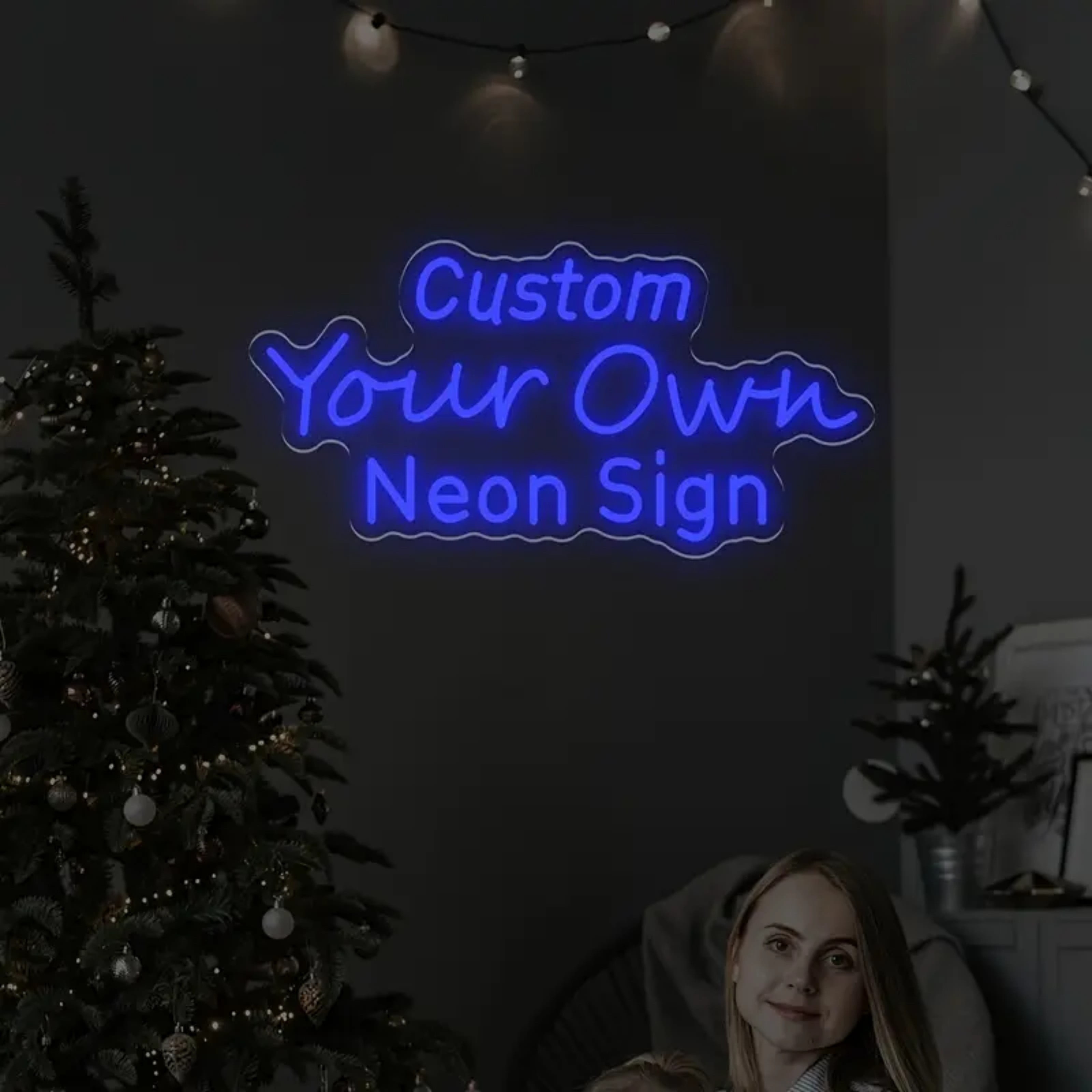 UPONRAY Three Lines Custom Neon Signs, Usb Powered with Adjustable Brightness Wall Decor for Gifts, Dark Blue, 20 inch