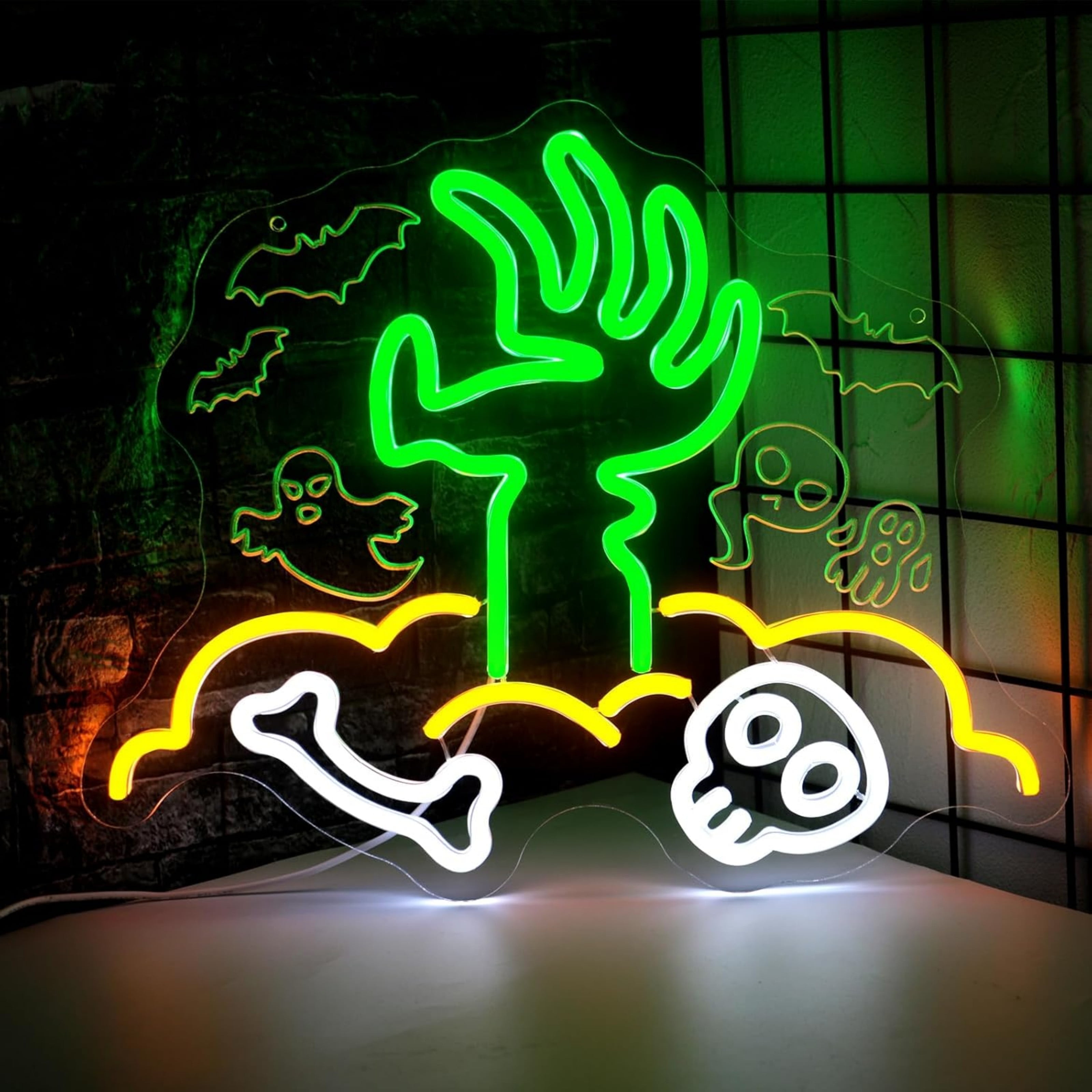 UPONRAY Tomb Neon Signs, 15.8"*12.6" Dimmable & USB-Powered LED Neon Light, Stylish Wall Decor for Halloween Party, Home, Bar, Shop, Haunted House