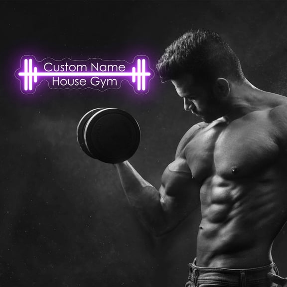 UPONRAY Two Lines Barbell Custom Neon Signs, Usb Powered with Adjustable Brightness Wall Decor for Gifts, Purple, 14 inch