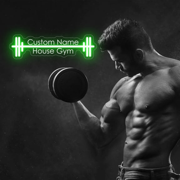 UPONRAY Two Lines Barbell Custom Neon Signs, Usb Powered with Adjustable Brightness Wall Decor for Gifts, Green, 14 inch